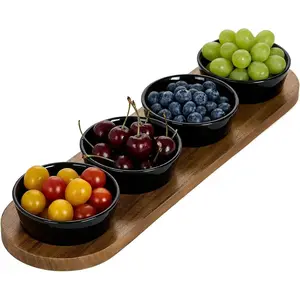 6oz Black Ceramic Chips and Dip Serving Platter For Olive Cracker Tray,Small 4Inch Bowls Cranberry Sauce Relish Dish for Appetizer,Side Dishes,Cheese ball,Dipping,Dessert,Salsa,Tapas