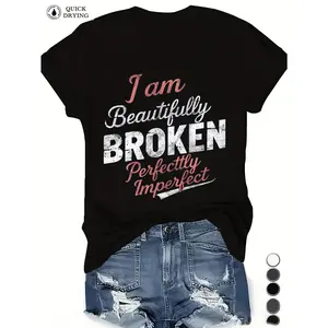 Viral Self-Love Tee for Plus Size Women – Beautifully Broken Affirmation Top, Soft Crew Neck, Body Positive Casual Summer Outfit for Everyday Confidence & TikTok Style