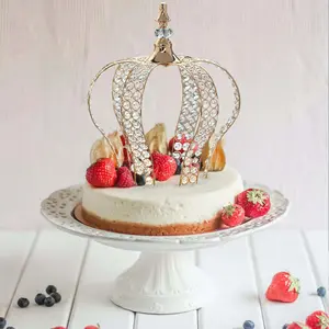 Crystal-Bead Royal Crown Cake Topper 16" Metallic Gold - Dazzling Cake Centerpiece Decor for Luxurious Birthdays Receptions & Romantic Celebrations