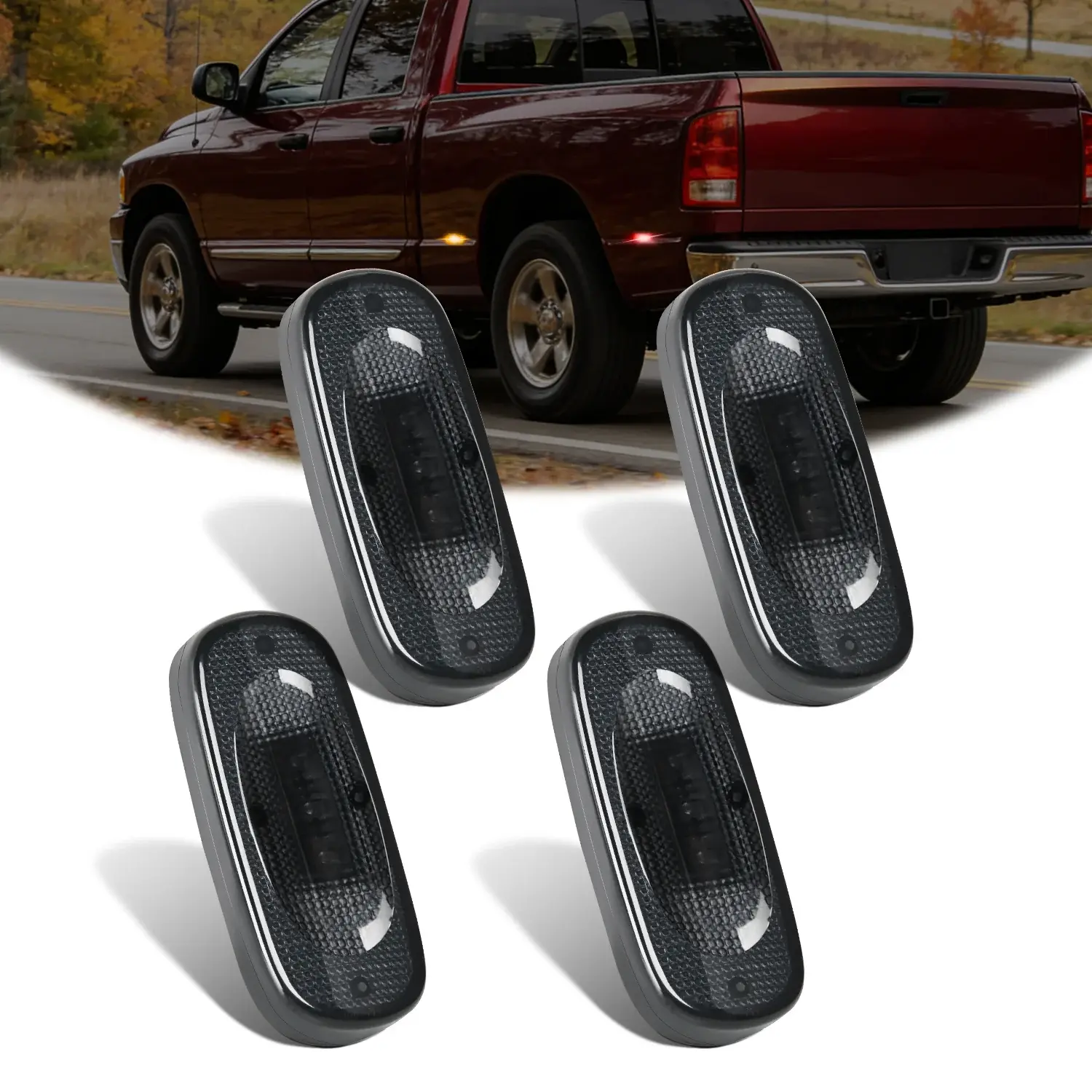 Nilight 4 PCS Smoked Lens 3-LED Red Amber Waterproof Snowproof Instant-On Plug-and-Play Easy-Install Fender Marker LED Lights Compatible With 2003-2009 Dodge Ram 1500, 2500, 3500 Ram Trucks