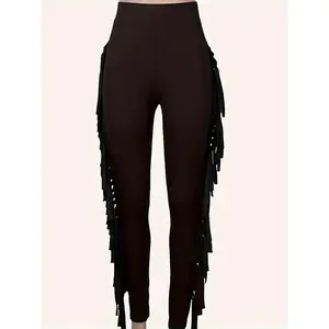 Fringed Trim Skinny Pants, Stylish High-Waist Pants for Everyday Wear, Women’s Clothing