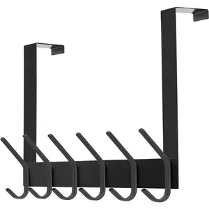 Over The Door Hook, Stainless Steel Heavy Duty Over Door Hanger Holder for Coat Robe Hat Clothe Towels Hanging, Bathroom Organizer Towel Rack 12 Hooks, Matte Black