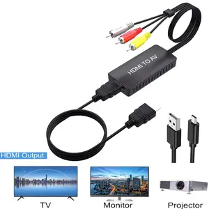 AV to HDMI Video Audio Converter, Female RCA Input to HDMI Output, Supports PAL/NTSC/SECAM, USB Powered, for Old Gaming Consoles VHS VCR DVD Players