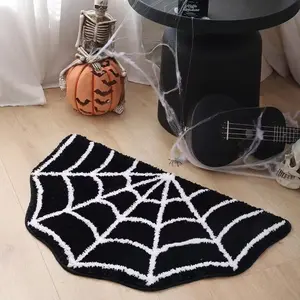 Halloween Spider Web Doormat, Non-Slip &, Gothic Plush Area Rug for Bathroom, Kitchen, Front Porch Decoration, Floor Mat