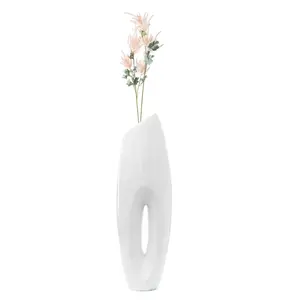 212 MAIN Large-Scale Lightweight Modern Metal Floor Vase, 29.5x10x8 in, White Home Decor Piece for Traditional & Minimalist Interiors