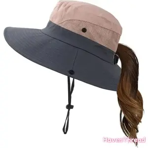 Women's Stylish Wide Brim Sun Hat with Ponytail Hole - UV Protection, Foldable, Lightweight Hats for Women - Ideal for Beach, Hiking