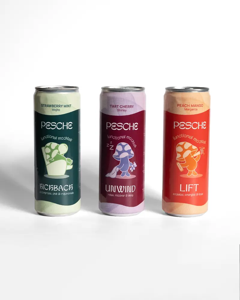 Mood Mix Starter Mocktail Beverage Pack 4-pack with Peach Mango Margarita Strawberry Mint Mojito & Tart Cherry Shirley flavors for Summer Iced Drink - Seltzer