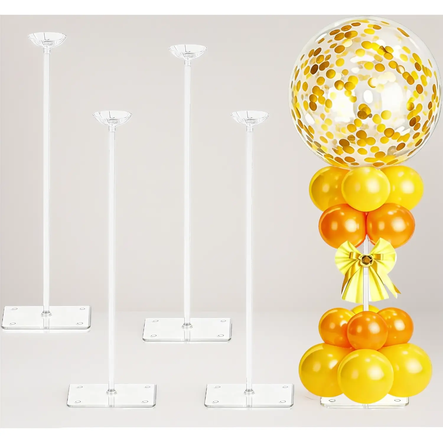 Clear Balloon Stands for Table Centerpieces – 4 Sets Adjustable Balloon Holder Sticks, Reusable Party Decor for Wedding, Graduation, Baby Shower, Birthday & Events