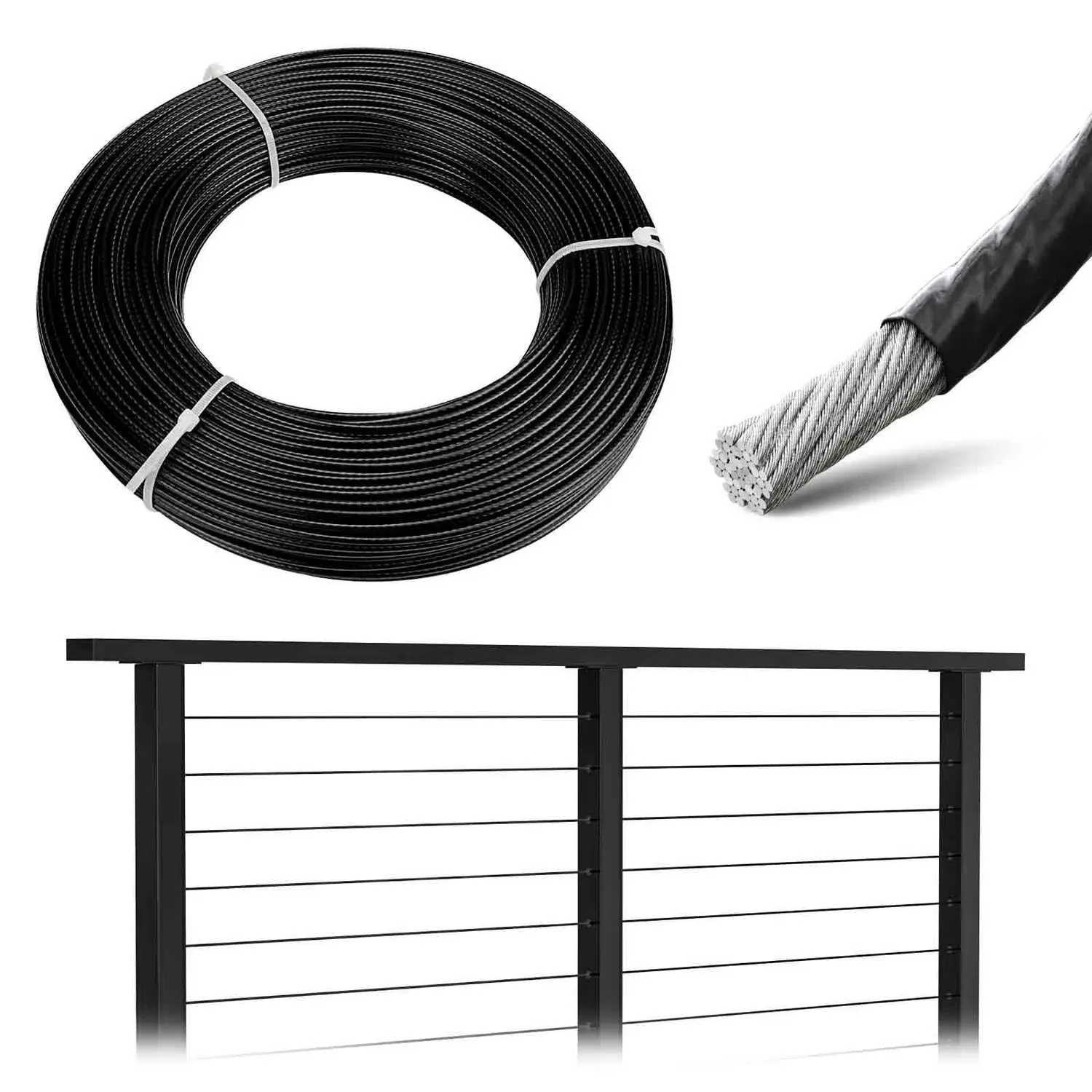 Muzata 1/8" Black Vinyl Coated Wire Rope WR17