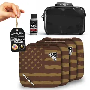 ACE Clusters Brown USA Flag Cornhole Bag Kit | 4 Bags + Break-In Kit + Carry Case