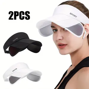 2pcs Women'S Breathable Sun Visor Hats, Adjustable Retractable Large Brim Visor Hat, Summer Sun Golf Visor Hats for Women, Wide Brim Golf Cap Beach Hats for Women, Ideal for Running & Outdoor Activities, Birthday Gifts