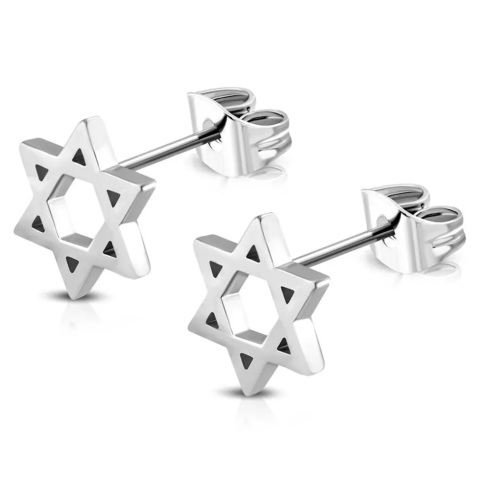 My Daily Styles Stainless Steel Star of David Stud Earrings for Women, Elegant Polished Silver-Tone Finish, Lightweight and Mini for Casual or Formal Wear, Silver-Tone Polished, 0.35In X 0.30In, 0.9 Grams