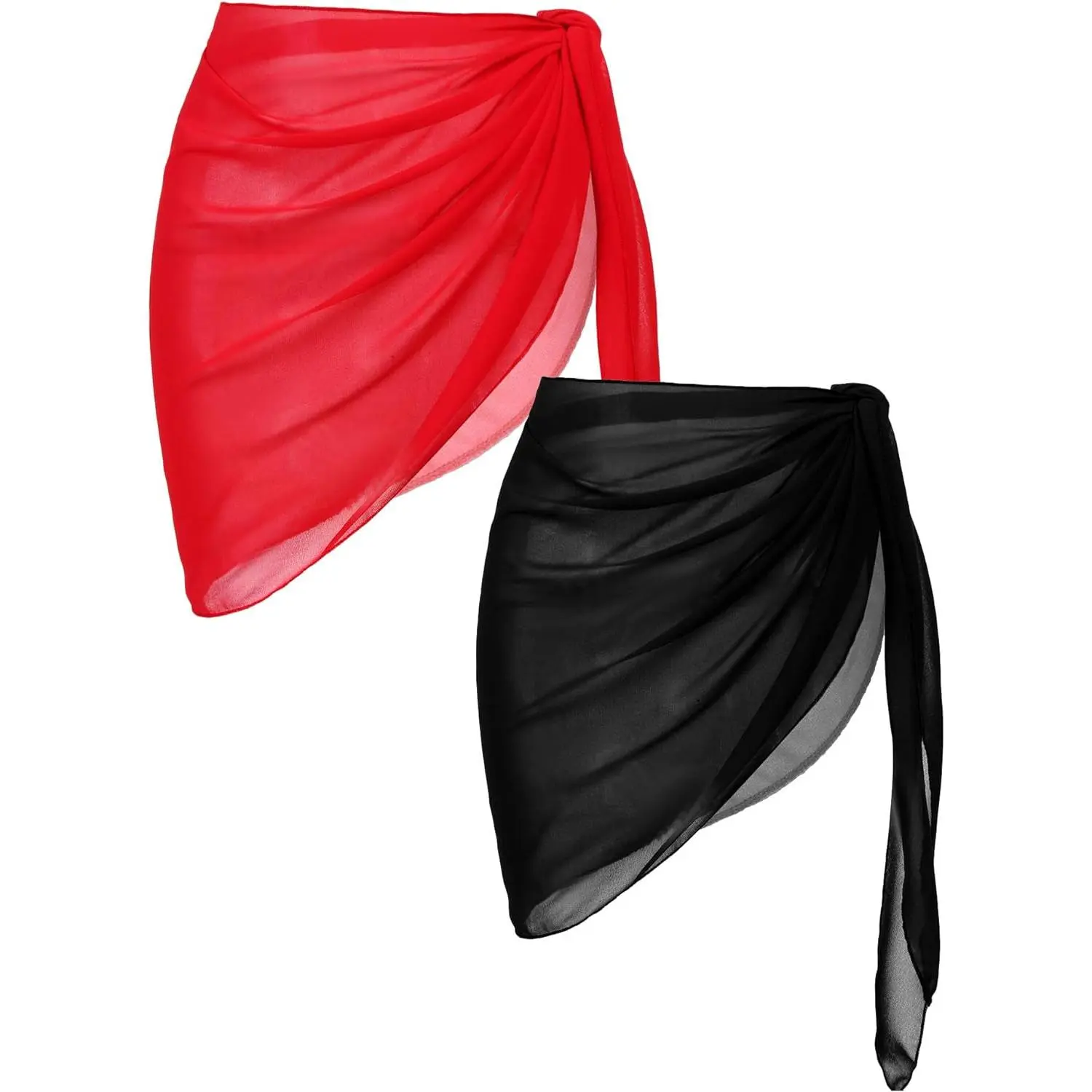 Women's Chiffon Beach Cover Ups - 2 Pcs Sarong Wrap Skirts, Swimsuit Coverups for Swimwear (S-XXL)