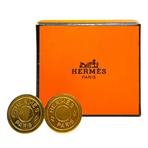 Pre-owned HERMES Vintage Gold Clou de Selle Clip Earrings
