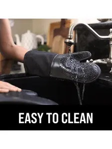 2PCS  Silicone Oven Mitts Ultra Heat Resistant Up To 500°F - Oven Mitts With Thick Cotton Liner - Water Proof Flexible Oven Gloves - Black