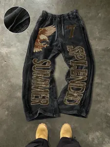 Men's Casual Cotton Sport Pants, Sportswear Bottoms, Graphic Print, Drawstring Waist Athleisure Design, Ankle Length, Street Style, All Seasons, Ideal for Gifts, Casual Athletic Pants