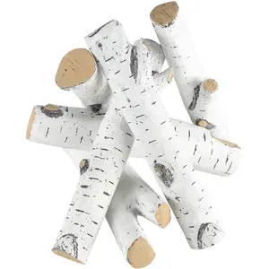 VEVOR 6 Pcs Large Withe Birch Logs, Gas Fireplace Ceramic Logs for Fire place, Heat-Resistant Wood Log Gas Realistic Logs, Stackable Wood Branches for Gas Fireplace, Firebowl Indoor or Outdoor Kitchen Utensils