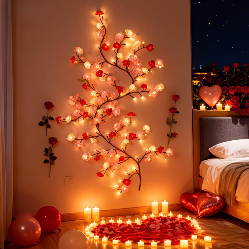 96-piece LED Eternal Rose Vine Light, USB-powered with remote control, suitable for DIY gifts and romantic decor—living room, bedroom, outdoor spaces, Valentine’s Day, Easter, Eid al-Fitr, spring, Mother’s Day gifts, room decoration, wall décor