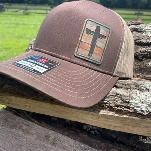 Richardson Old Rugged Cross Richardson 112 Hat - Trucker Style with Flag Design Patch Premium Caps