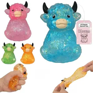 Cow Squishy Stress Relief Fidget Toy, Glitter Slow Rising Stretchable TPR Material, Cute Animal Sensory Toy For Kids Adults Cow Lovers, Easter Basket Stuffer & Daily Gifting