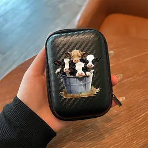 Water Bucket Cow Pattern Storage Box, Eva Hard Edge Organizer for Office & Travel Essentials, Durable Portable Design with Mesh Pockets