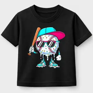 Baseball Life Style Youth Drip Baseball Boys T-Shirt For Young Boys Girls T-shirt Crewneck Light Cotton