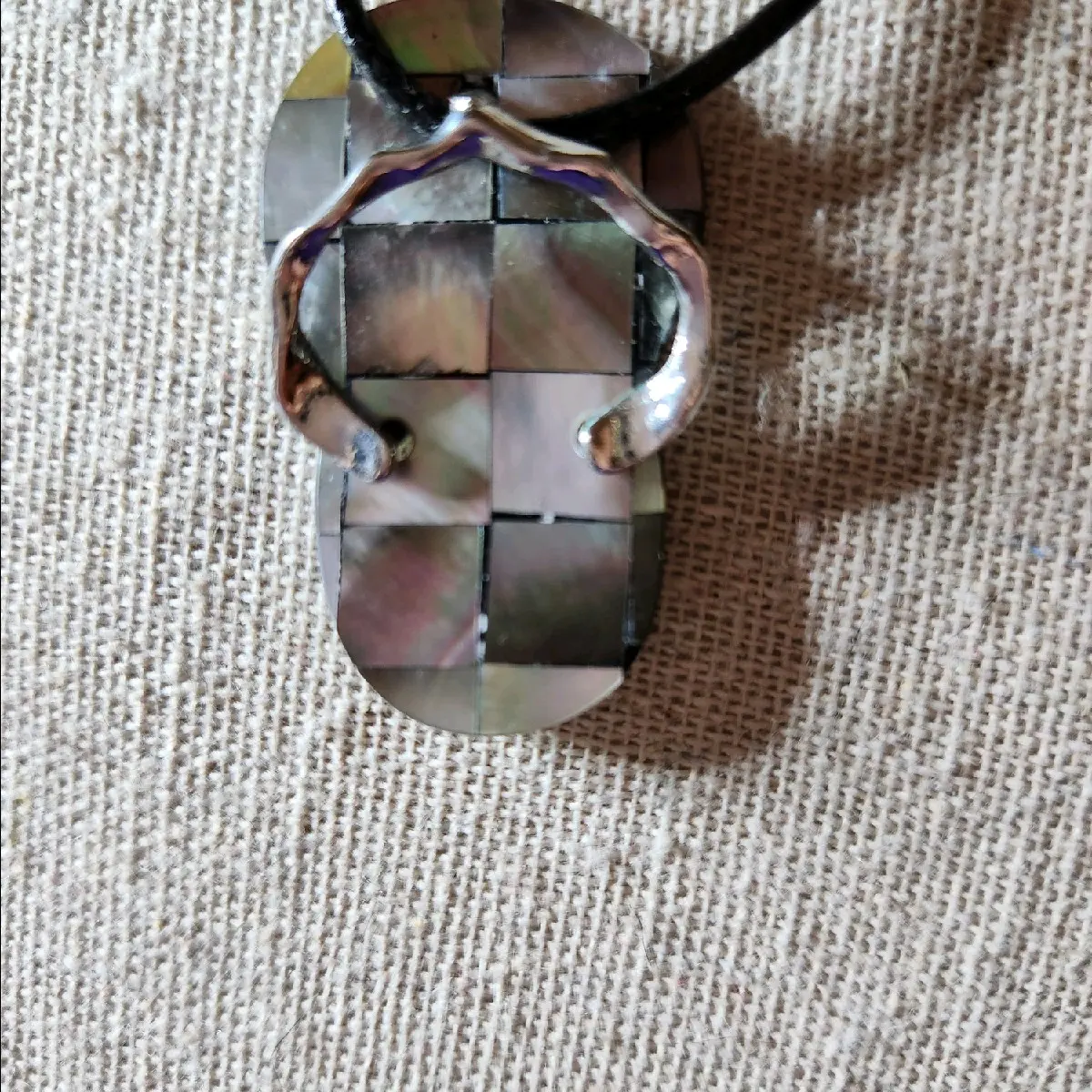 Paua Abalone Sea Shell Sandal Pendant & Cord Necklace