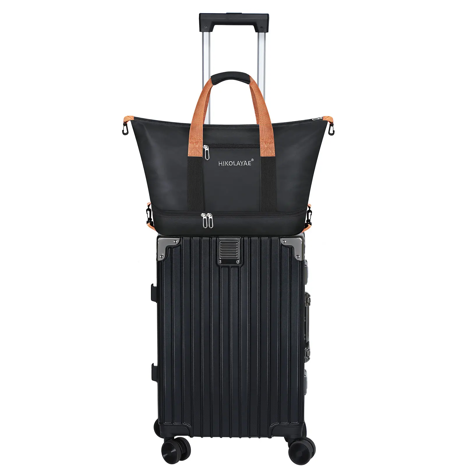Airline Approved 20-inch ABS Aluminum Frame Carry On Luggage Set with Travel Tote Bag, TSA Lock Spinner Wheels, Black