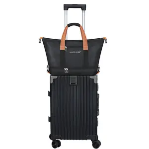 Airline Approved 20-inch ABS Aluminum Frame Carry On Luggage Set with Travel Tote Bag, TSA Lock Spinner Wheels, Black