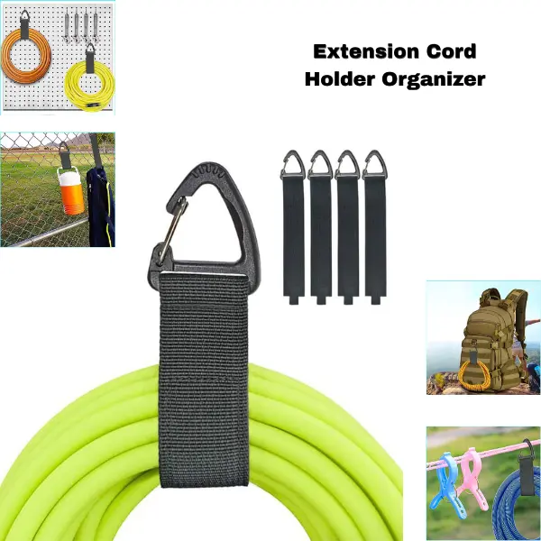 4 Pack Extension Cord Holder Organizer, Heavy Duty Garage Storage Cord Wrap Strap with Carabiner, 16 Inch Electrical Cord Hanger for Cable Management, Power Tool Cords, Garage, Workshop & Home Organization