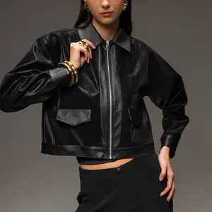 Pinnacle Garments Arish Leather Jacket Athletic Unisex Short Jacket - Waterproof Lining, Active Fit, Black Color, Long Sleeves, Zippered Closure Womenswear Basic Tops