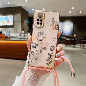 Plant Plating Diagonal Lanyard Phone Case For Xiaomi Redmi Note 11 12 11s 10 10s 8pro 9 Pro Note 10Pro 9C NFC 9A 9T 10 10C Cover