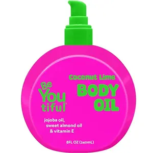 BeYoutiful Coconut Lime Body Oil for Kids & Teens, Valentines Gifts for Teen Girls, Hydrating Glow Oil for All Day Moisture with Jojoba & Sweet Almond, Soft Smooth Skin, 8 oz