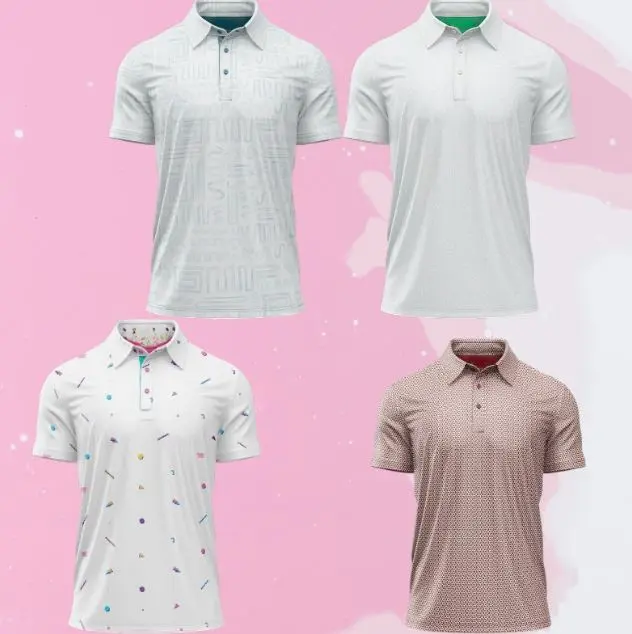 Geometric Texture & Confetti Pattern Polo Shirt, Breathable Casual Athletic Golf Polo #PoloStyle #GolfFashion #CasualLook #GraphicPolo