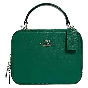 Coach Leather Box Crossbody Bag with Chain Strap for Women in Forest Green