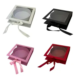 Square Box with Clear Window and Round Insert, Various Colors | W18