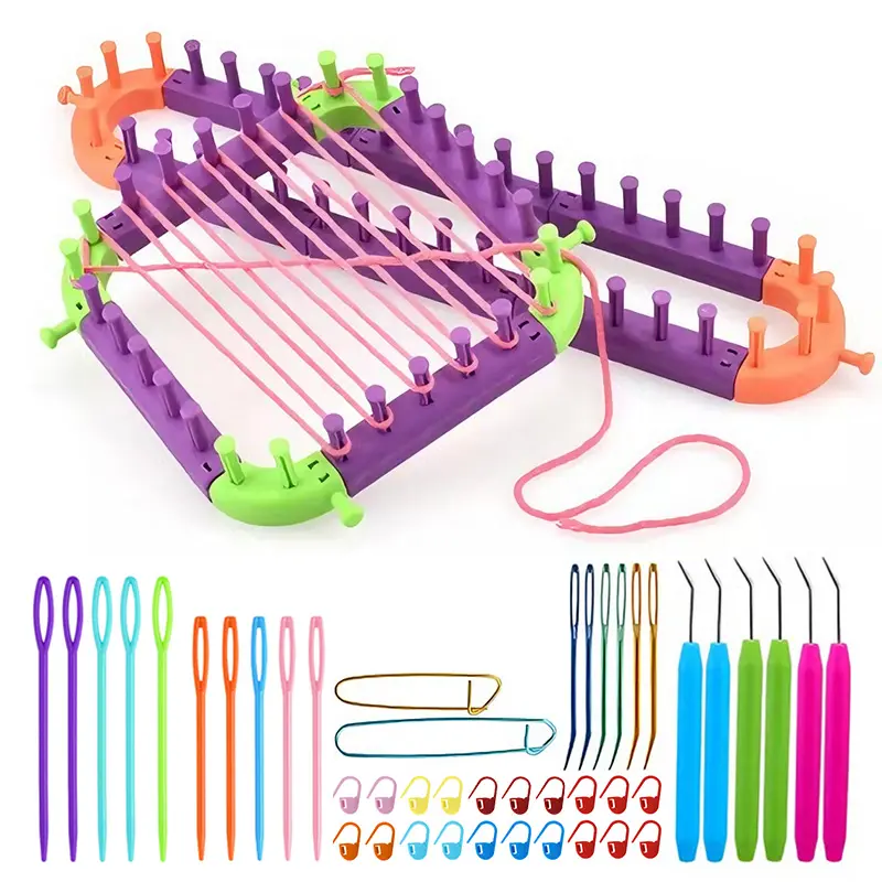 sohochic 2-in-1 Knitting Machine & Crochet Tool Set - Adjustable Loom Panels with 45-Piece Colorful Crochet Hooks, Large-Eye Blunt & Curved Needles, Aluminum Alloy Tips, Threading Ease, Kid-Friendly, Cost-Effective
