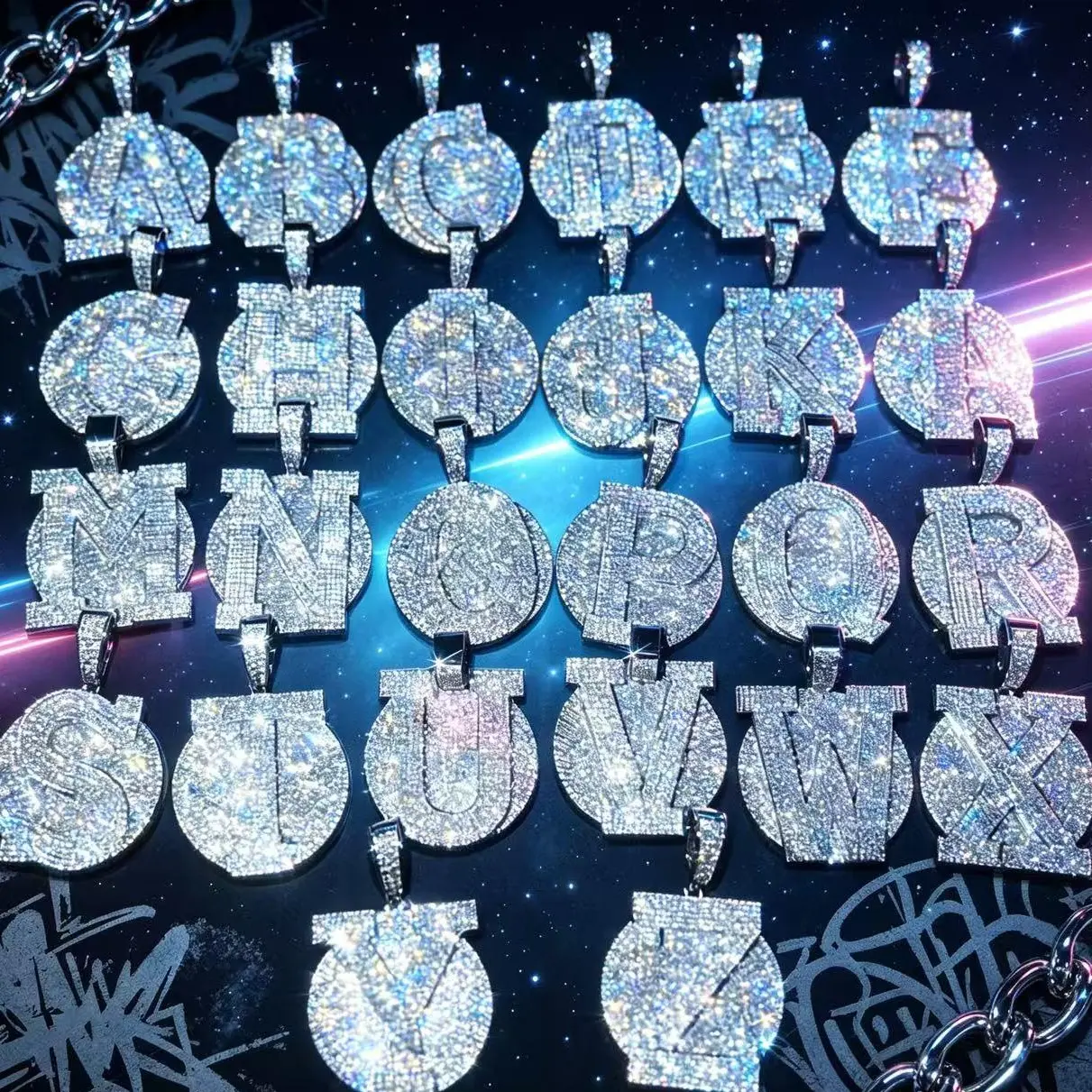 M2-2003 Iced Out Custom Bubble Initial Pendants with Cubic Zirconia & Rhinestone Decoration for Personalized Jewelry summerwins