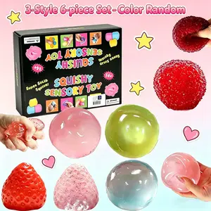 6-piece set - new cute strawberry shaped maltose candy squeeze toy+waxberry shaped maltose candy squeeze toy, with soft material and slow rebound effect, suitable as a birthday gift or holiday gift.