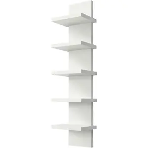 5 Tier Wall Shelf Unit - Narrow Smooth Laminate Finish - Vertical Column Wall Decor Mount Floating Storage Home Decor Organizer Tall Tower Utility Shelf for Bedrooms, Living Rooms(White)