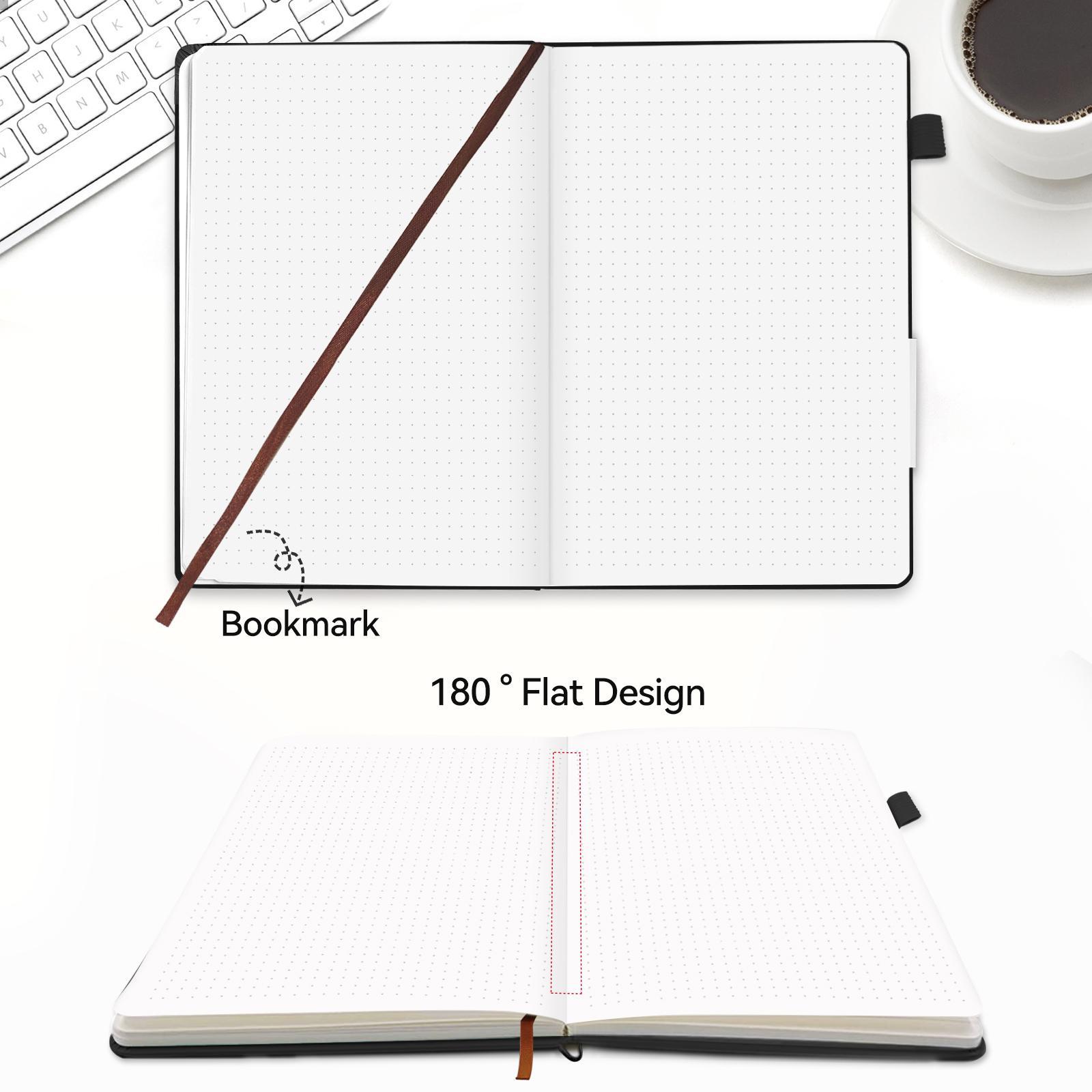 Dot matrix notebook, 5.7" x 8.3" hardcover leather notebook, medium size, 100 GSM thick paper