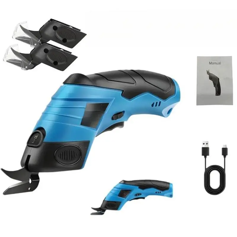 3.7V Cordless Electric Scissors with Battery Display, Rechargeable Dual Blade Cardboard Cutter, Easy Blade Replacement, Suitable for Thin Cardboard, Carpet and Leather.