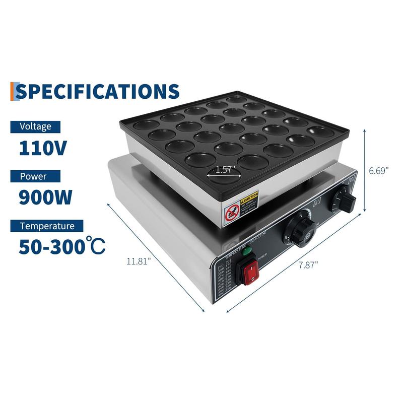 Garvee Mini Dutch Pancake Maker Machine – 900W Nonstick Electric Poffertjes Iron, 25 Cavities (1.57 Inch), Precise Temp Control (122°F-572°F) & Timer, Fast Even Heating for Home, Party, Café