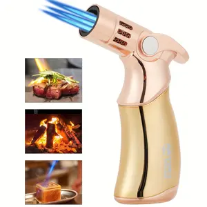 Torch Lighter, Adjustable 4 Jet Flame Refillable Butane Fuel Lighter Windproof Mini Butane Torch Lighter For Grill BBQ Gas Fireplace Fire Camping, Lighter Torch Flame (Butane Gas Not Included)