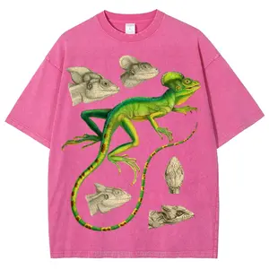 Green Chameleon Unisex Vintage Washed Tee - Distressed Colorful Tee - 5XL Insect Enthusiasts - Insect Collection Unisex Streetwear