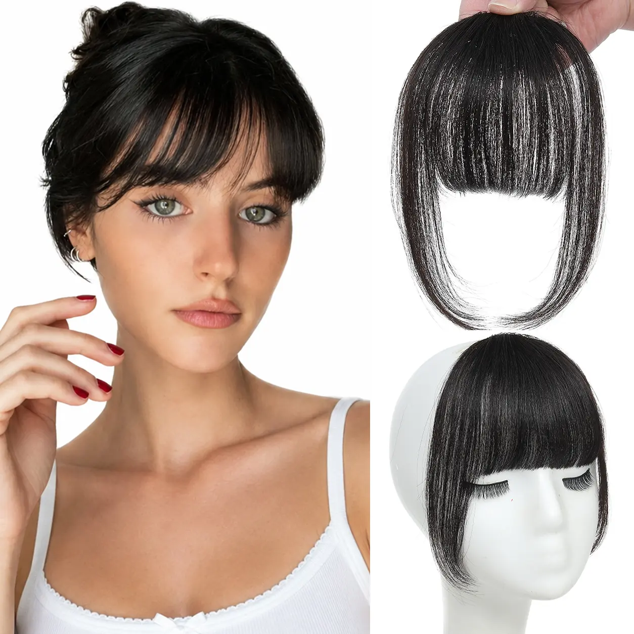 Clip in Bangs for Women, Real Human Hair Wispy Bangs with Side Pieces, Natural Soft Clip On Fringe Hairpiece, Trimmable Heat Styleable Bangs Hair Clip for Daily Wear, Work, Dating and Parties