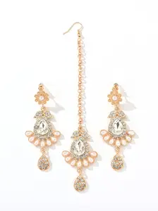 Luxury Rhinestone Pearl Bridal Teardrop Jewelry Set, Includes Head Chain Earrings Necklace, Elegant Wedding Party Accessories for Women Glamour Set