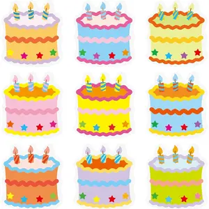45 Pcs Birthday Cake Mini Accents, 3 Inches Versatile Bulletin Board Cut Outs, Colorful Creative Cake Cutouts Name Tags with Glue Point Dots for Bulletin Board Classroom School Birthday Party