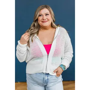 Winning Hearts Zip Up Knit Jacket- White