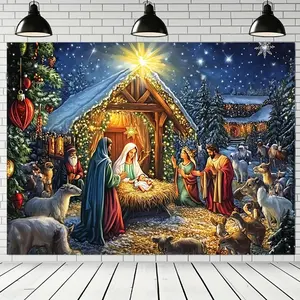 1pc 2D Flat Living Room Decorative Background Canvas: Beautiful Nativity Scene Painting Glam Style General Occasion No Electricity Required No Feathers